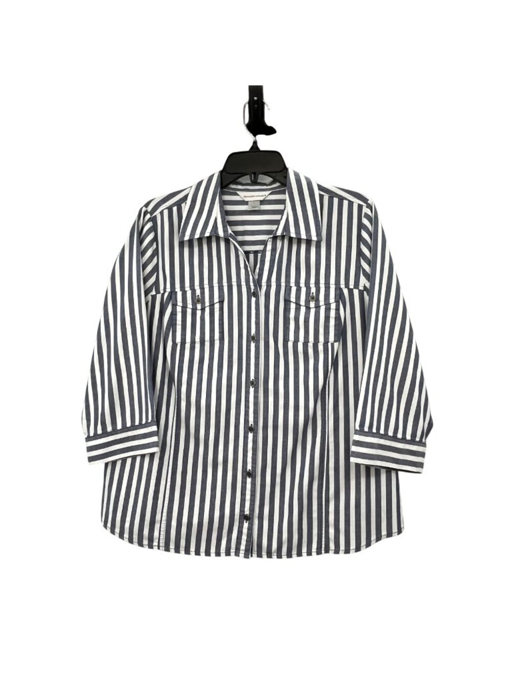 Christopher & Banks Womens L Used Blue White Striped Cotton Shirt